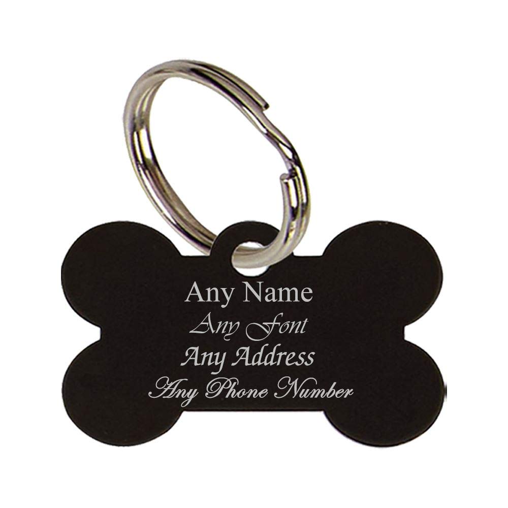 Personalised Engraved Bone Shaped 35mm Pet Tag, Black, Great for Any Pet