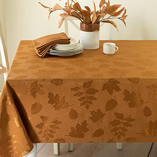 Image of Benson Mills Harvest Legacy Damask Fabric Table Cloth Fall, Harvest, and Thanksgiving Tablecloth (Amber-Bronze, 52 inch x 52 inch Square)