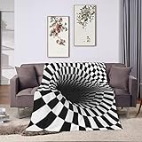 Black White Vertigo Hypnotic Blanket Throw Blanket Soft Plush Fuzzy Cozy Flannel Blanket Sofa Warm Decorative