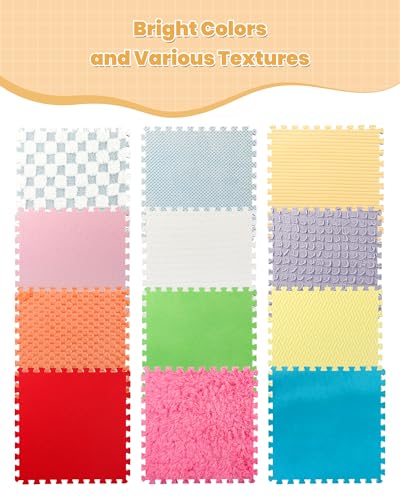 Image of 12 Set Sensory Tiles - Floor Textured Sensory Mats, Interlocking Sensory Rug Sensory Toys for Autistic Children Kids Baby Toddler, Tactile Play and Fidgeting Activity for Autism Sensory Room