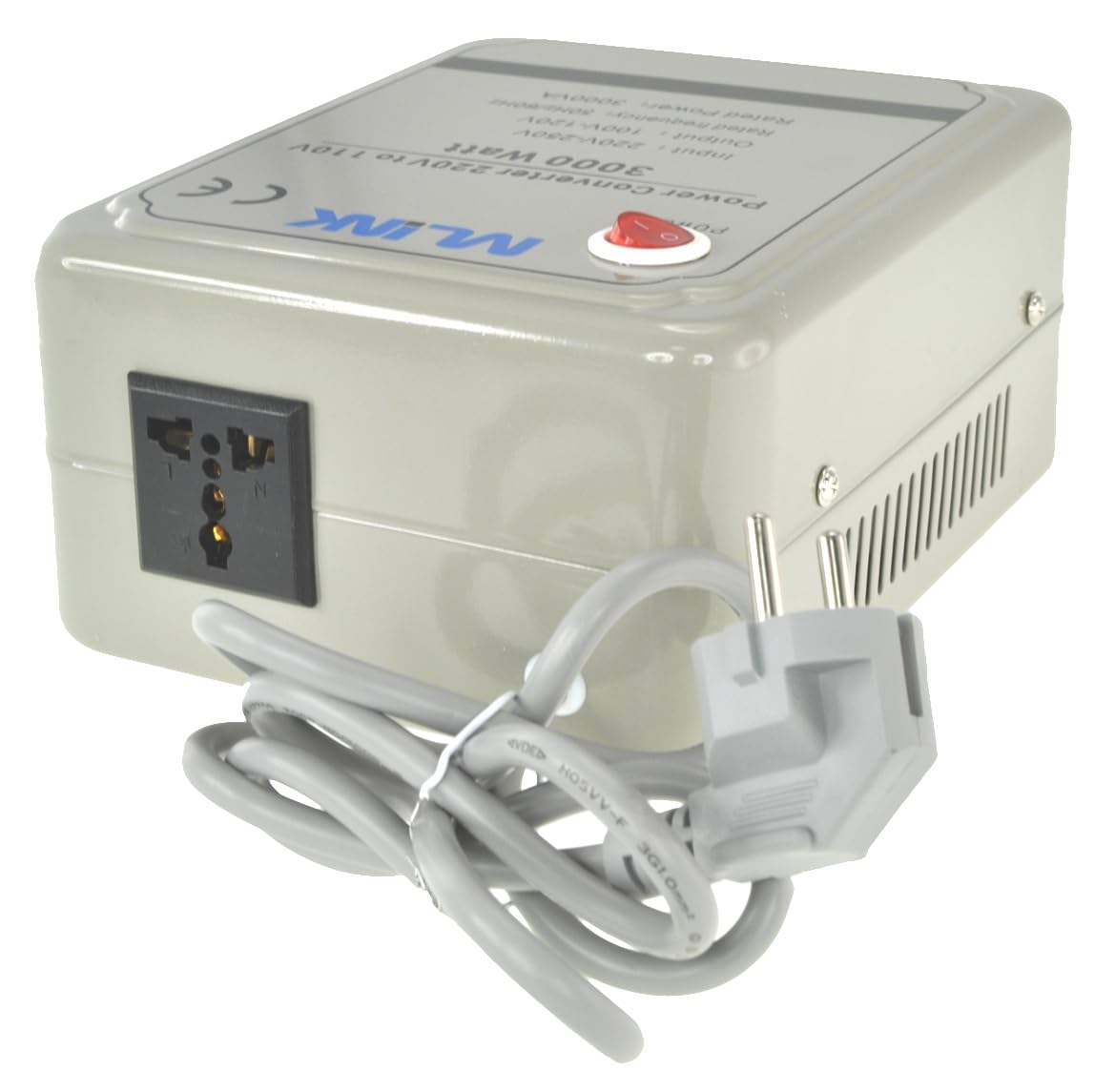 Mlink Transformador de Corriente 220V a 110V 3000W Toroidal Onda Senoidal Pura Carcasa Metálica Enchufe Universal
