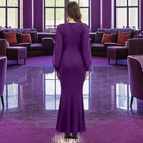 Image of Women's Elegant Formal Mermaid Maxi Dress Off Shoulder Long Sleeve Wedding Split Evening Gown Prom Cocktail Party Dresses