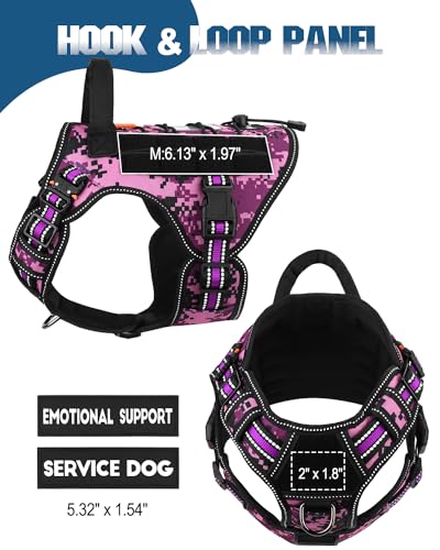Image of PETNANNY Tactical Dog Harness - No-Pull Service Vest for Large Breeds, with Hook & Loop Patch Panel & MOLLE System M (30-50 lbs, Chest: 25-29 inch) Reflective Purple Camo