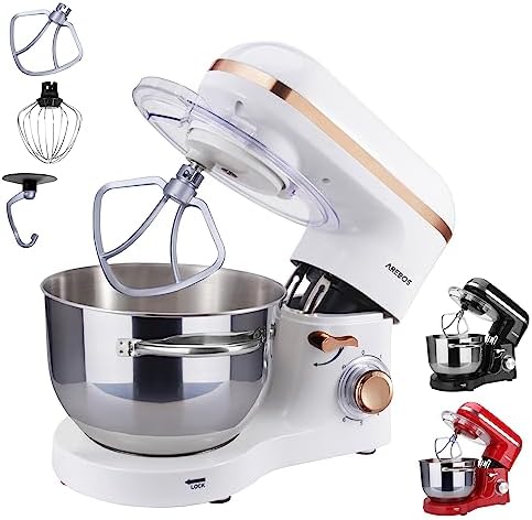 Bild 11 - Arebos Küchenmaschine 1500W mit 6L Edelstahl-Rührschüssel | Schwarz | inkl. Rührhaken, Knethaken, Schneebesen | Spritzschutz | 6 Geschwindigkeiten | Knetmaschine | Teigmaschine