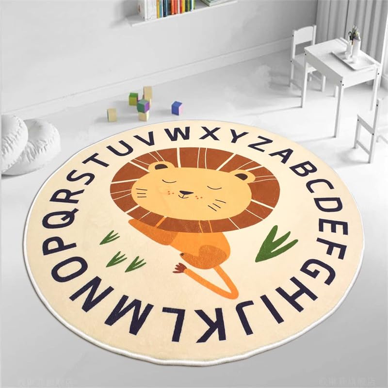 Alfombra redonda para niños beige de 120cm lavable y antideslizante