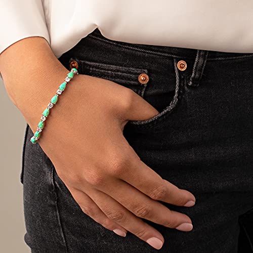 Peora 7 Carats Created Green Fire Opal Teardrop Tennis Bracelet For Women 925 Sterling Silver, Pear Shape 8X5Mm, 7 1/4 Inch Length #TOP1