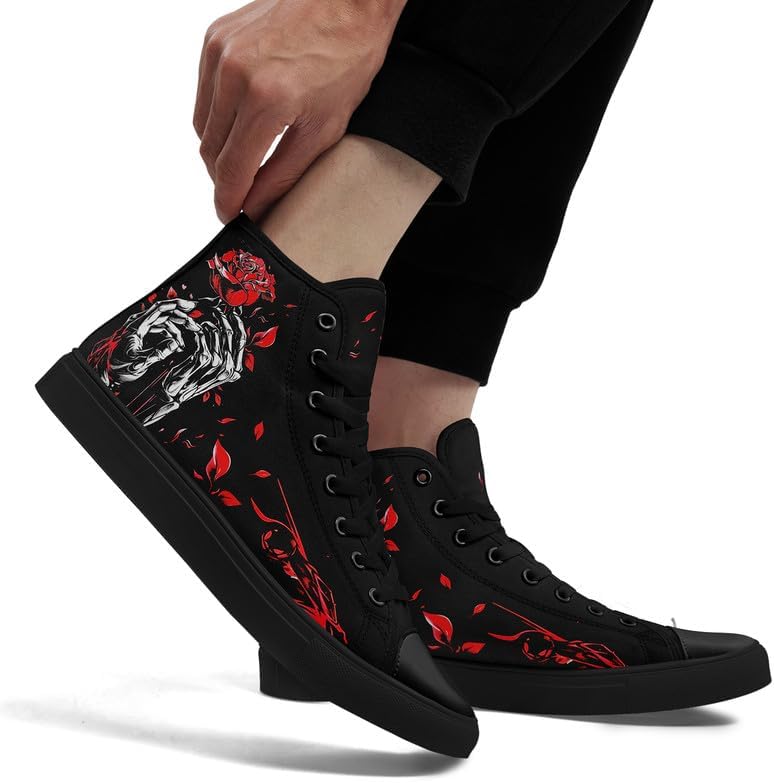Skull High Top Sneaker for Men Women Fashion Rose Gothic Black Canvas Shoes Unisex Lace Up Casual Tennis Walking Flat Shoes - Image 6