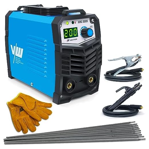 Soldador Inverter 200A Máquina de Soldar ARC- Dispositivo de Soldadura con Inversor de Electrodos - Pinza de Tierra, Portaelectrodos,10 Electrodos de Soldadura y un par de Guantes de Protección