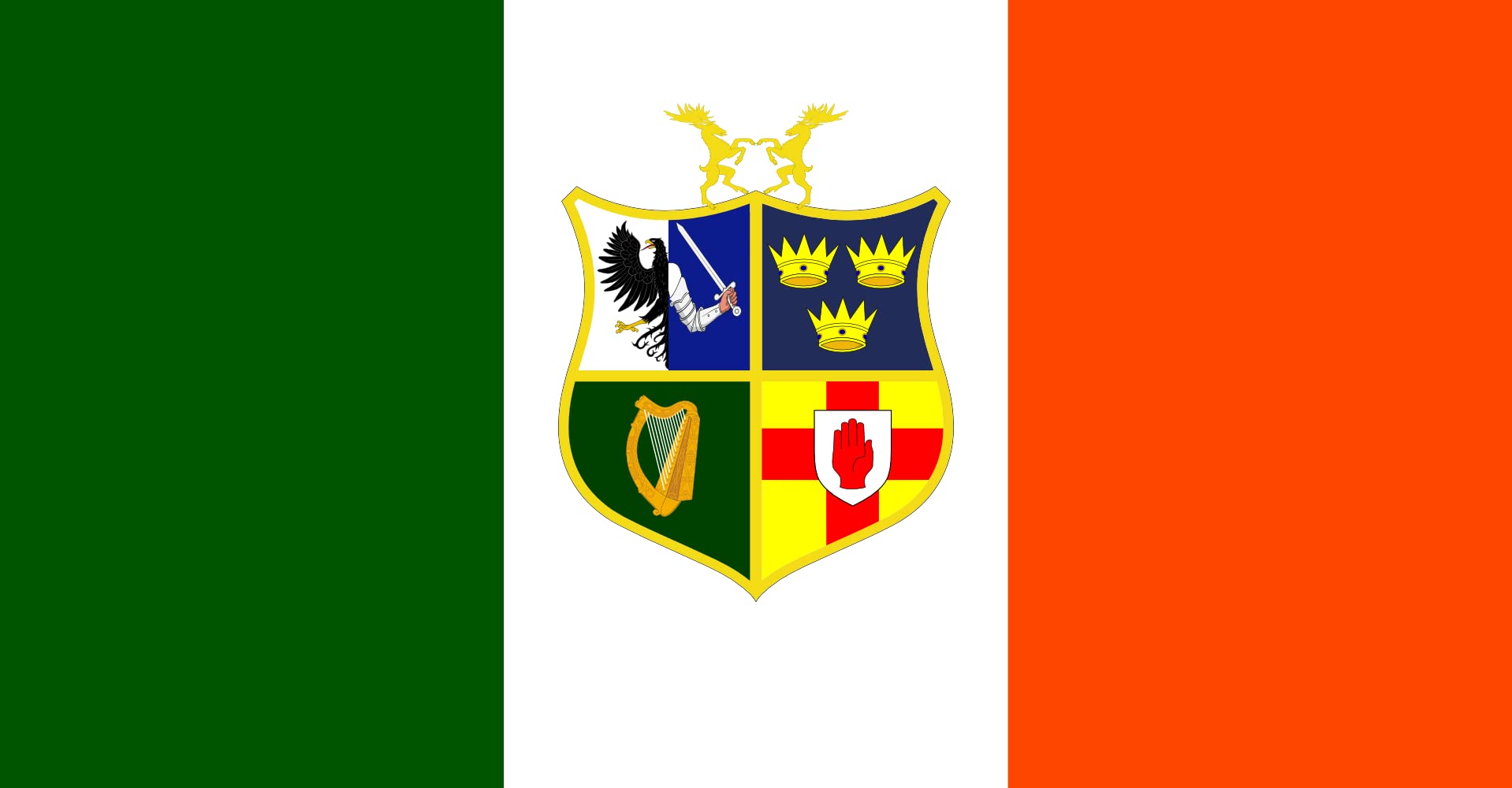 Drapeau Irlande grand format avec blason des provinces pour supporter rugby