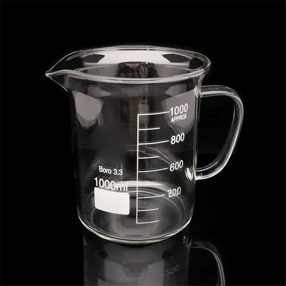 1 szklana zlewka laboratoryjna ze szklanym uchwytem do szklanych kubków z miarką (2000 ml)