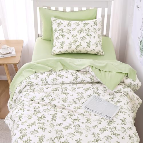Image of Wake In Cloud - Cottagecore Comforter Set, Floral Vintage Flower Shabby Chic Coquette Aesthetic for Women Teen Girls, Soft Lightweight Dorm Bedding, 3 Pieces, Sage Green, Twin /Twin XL Size