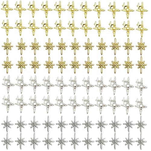 Star Nail Charms,80 PCS Gold Star Charms for Nail Silver Star Nail Charms 3D Alloy Starburst Nail Accessories Nail Rhinestones Gems for Nail Art Supplies Craft DIY