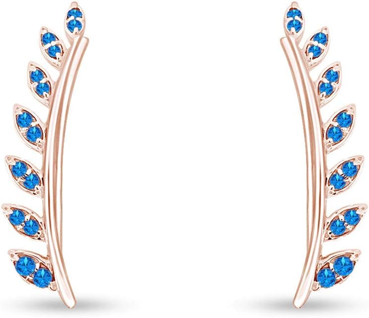 Ear Crawler Cuff Earrings 14k Rose Gold Over Sterling Silver Climber Studs Olive Leaf