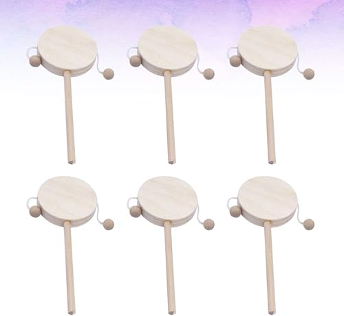 Miniatura 7 de EXCEART Juguete para bebé, 6 piezas de sonajero musical de madera, sin terminar, tambor de madera, esquina redonda, artesanía, tambor de agitación,