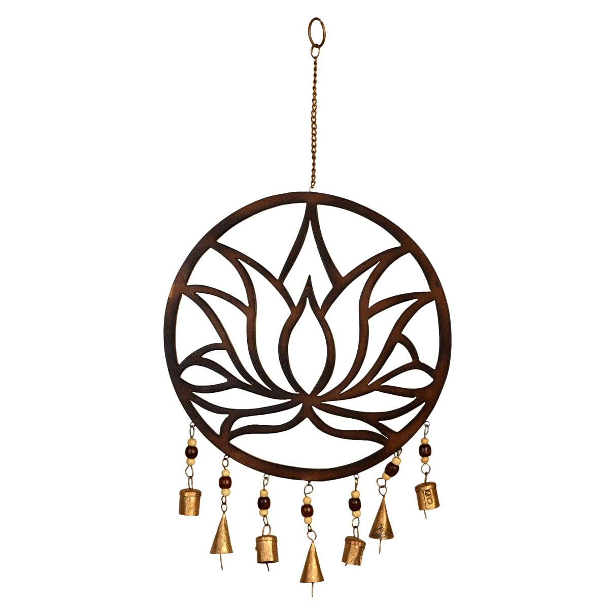 Pendentif mobile vent lotus en verre et clochettes carillon de 47 cm