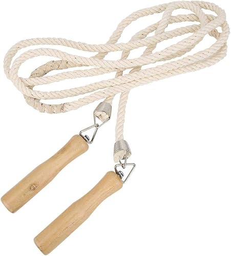 縄跳び、手編みの縄跳び、綿と麻のロングロープフィットネス縄跳びロープ、大人/女性/男性用のオランダの木製ハンドル、集団縄跳び(300cm縄跳び)