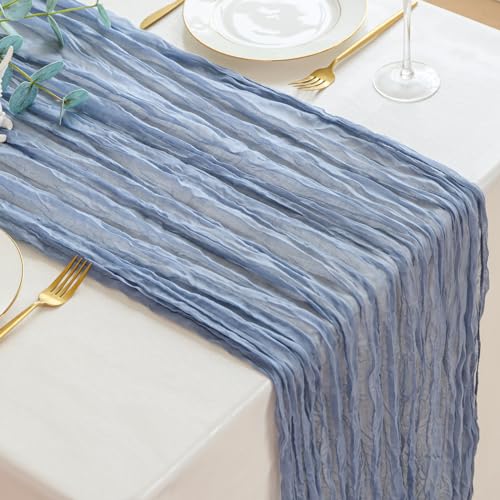 Jugbey Dusty Blue Cheesecloth Table Runner Fall Autumn Decor 10ft Table Cloth for Wedding Party Baby Bridal Shower Birthday Halloween Thanksgiving Decoration