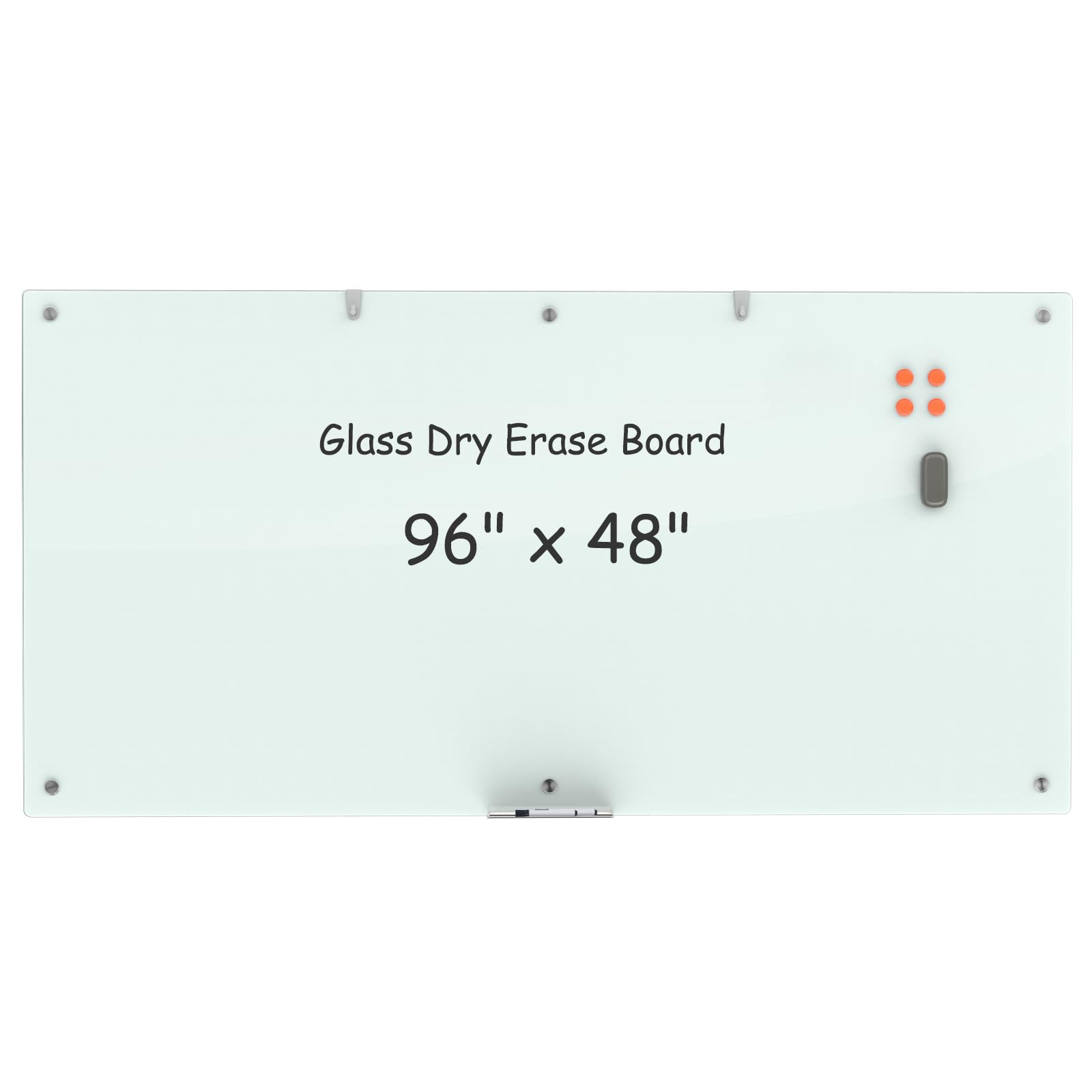 Photo 1 of Large Glass Dry Erase Board, 96 x 48 Inches Magnetic Glass Whiteboard for Wall, 8' x 4' Frameless Board for Office, Home, School