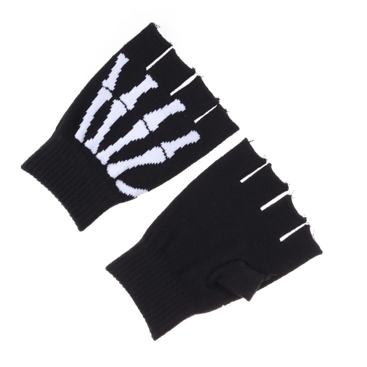 Holibanna Unisex Skeleton Hands Knit Gloves Halloween Half Finger Gloves Cold Weather Skull Bone for Cycling