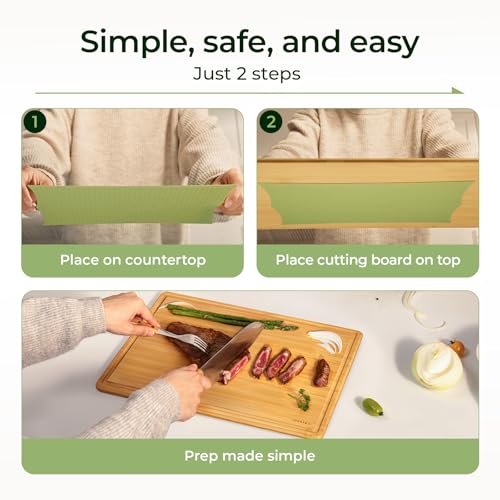 Keechee 2Pcs Cutting Board with Non-slip Mat, Bamboo Cutting Boards for Kitchen Meal Prep & Serving - Wood Serving Board Sets with Deep Juice Groove Ideal Kitchen Gifts — view 3