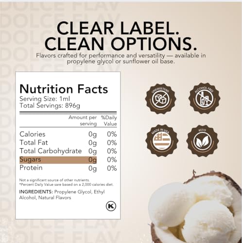Image of Dolce Flav Coconut Flavoring - 32 oz. - Premium Water-Based Extract for Ice Cream, Desserts, Boba, Beverages & Baked Goods | Ideal for Tropical-Inspired Menus & Commercial Kitchens