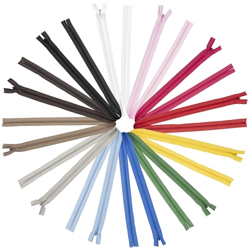 AERZETIX - C77804 - Pack of 12 spiral zippers 55 cm N°3 Invisible Non-separable with slider - Zipper rack - in assorted colours - Nylon