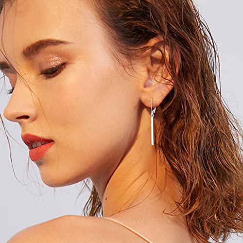 Milacolato S925 Sterling Silver Bar Dangle Earrings 18K White Gold Plated Women's Drop Dangle Earrings Hypoallergenic Leverback or Fish Hook Vertical Bar Drop Earrings for Women Teen Girls4