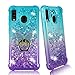 Zase Compatible with Samsung Galaxy A20 A30 Clear Case, Liquid Glitter Sparkle Bling Cute Girls Women Protective Cover w/Phone Ring (Gradient Aqua Purple, Galaxy A20/A30)