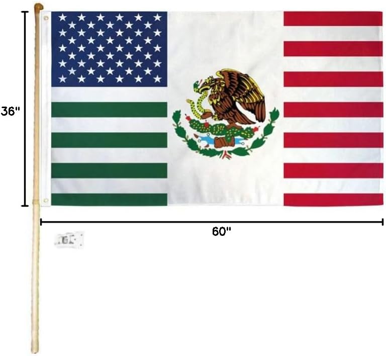 3x5 3'x5' USA Mexico Friendship Polyester Flag with 5' (Foot) Flag Pole Kit with Wall Mount Bracket & Screws (Imported)