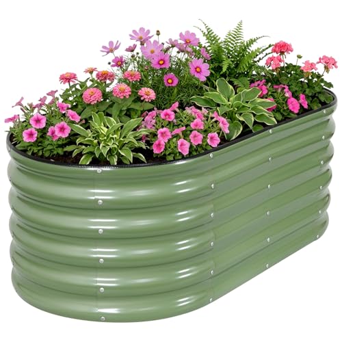 INNO STAGE Galvanized Raised Garden Bed Kits, 4x2x1.4FT Metal Raised Beds Outdoor for Gardening, 17'' Tall Large Steel Raised Planter Bed for Vegetables & Flowers Patio Ground Planter Box - Green