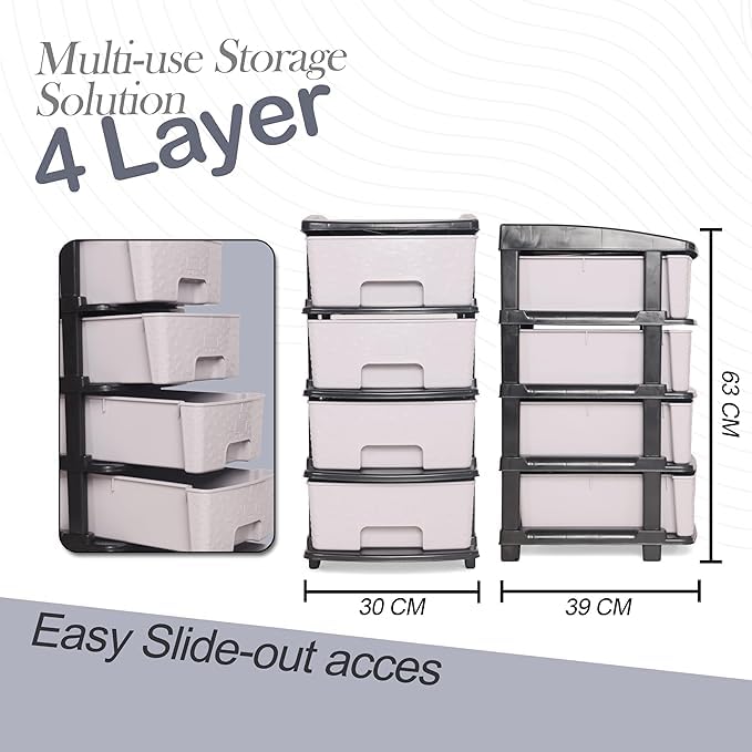 Image of KITCHIVO Plastic Modular Drawer Storage Chest Of Drawers Organizer Storage Box, Large Stomo Racks For Multipurpose Anti-slip Shoes Organizers (Grey, 4 Layer)