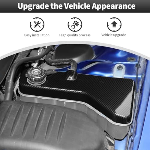 Image of CheroCar 3PCS Hood Engine Bay Cover Trim Kit for 2015-2026 Dodge Challenger,Interior Engine Bay Dress Up Kit,Coolant Windshield Washer Fluid Cover & Wire Dust Cover(Carbon Fiber Grain)