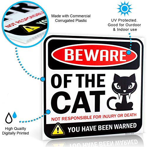 Bigtime Signs Cat Sign - Beware Of Cat - Cat Decor Funny Gag Gifts For Window, Office, Bedroom Decor - Funny Cat Gifts For Indoor Or Outdoor Use - Best Cat Gifts For Cat Lovers And Cat Decorations #TOP4