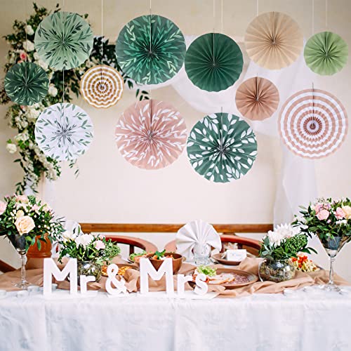 Image of Thenshop 12 Pcs Sage Green Hanging Paper Fans Boho Hanging Ceiling Decoration Vintage Floral Round Paper Fans Garden Themed Party Decor for Tea Party Wedding Garden Bridal Birthday Indoor Outdoor
