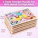 SYNARRY Wooden Puzzles for Toddlers 1-3, 6XSET Toddlers Puzzles Ages 1-3 with Rack, Learning Alphabet Number Shape Unicorn Princess, Toddler Valentines Day Easter Basket Stuffers Gifts Toys for Girls