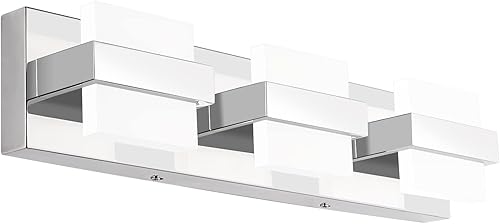 SOLFART Luces LED de tocador de baño modernas regulables sobre el espejo 3 luces de acrílico de acero inoxidable para el baño Luz negra y blanca,