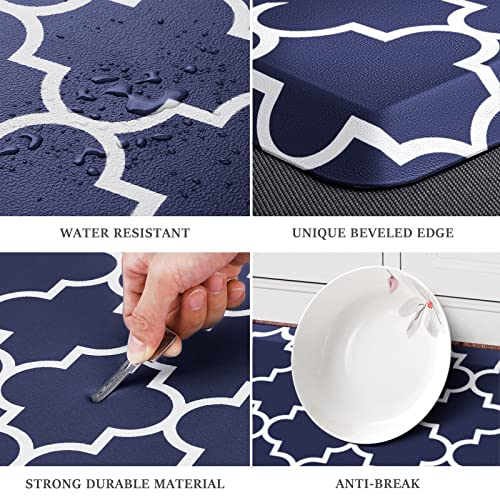 WISELIFE Kitchen Runner Rugs Anti-Fatigue mats - 4/5 Inch Non Slip Waterproof Ergonomic Comfort Mat for Kitchen, Floor Home, Office, Sink, Laundry (17.3"x 39",Blue)