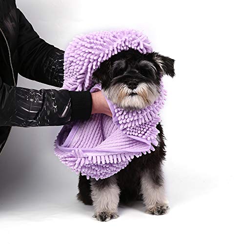 最安値 Ablepet犬猫ペットバスタオル超吸収性速乾性シェニールタオル 三角形のハンドポケット付き 洗濯機で洗えます 紫の L の価格比較