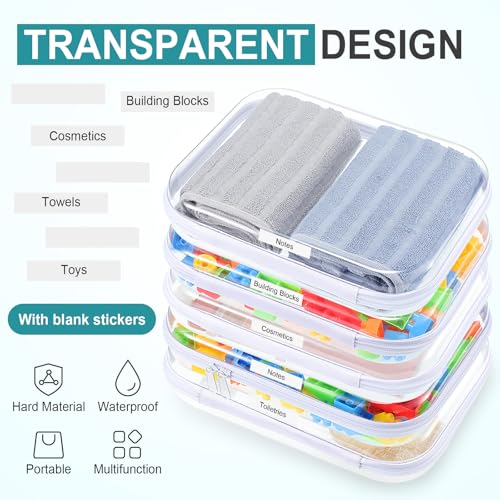 Sanwuta 10 Pcs Hard Zipper Case Clear Hard Pouches Plastic Zipper Pencil Box Toy Storage Bins Portable Plastic Container for Travel Toiletry Office Cosmetic Block Puzzle Organizer(M,Clear)4