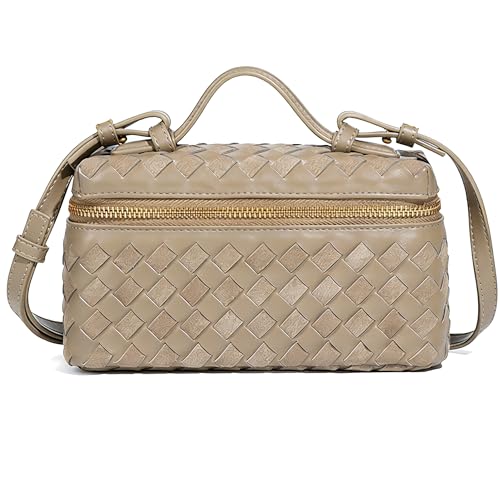 Image of Mini Woven Crossbody Purse Square Box Bags Top-Handle Tote Handbag Shoulder Bag Cute Satchels Trendy (Suede Pine Teal)