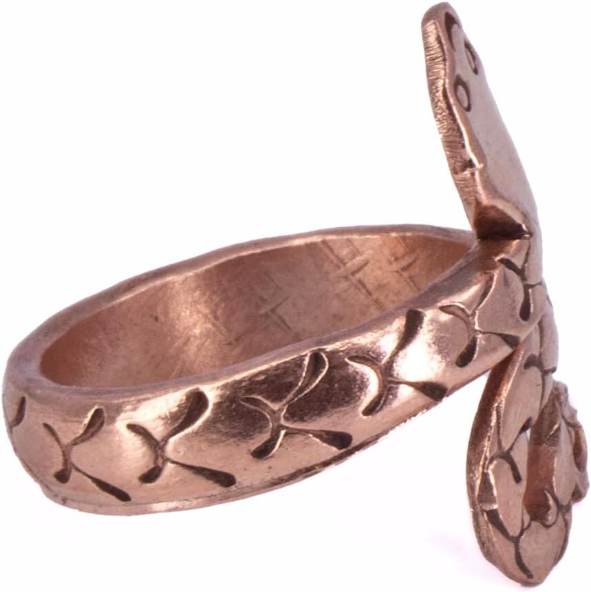 Heavy Gauge Solid Copper Snake Ring With Etching, Men & Women's Copper Serpent Rings