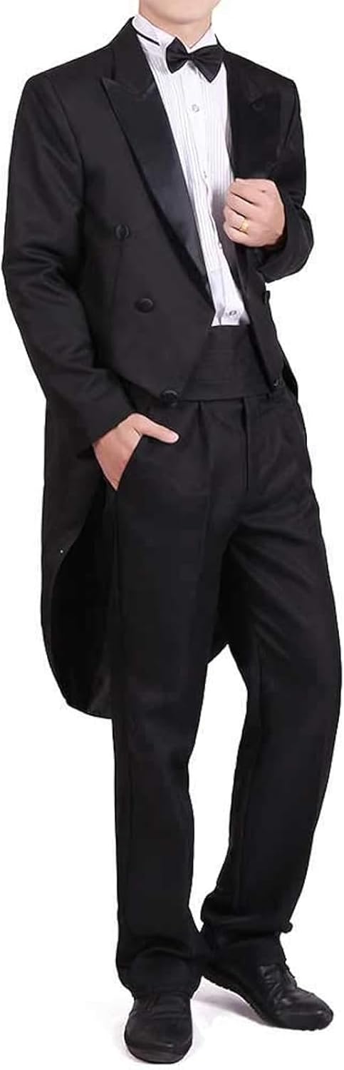 2 Piece Slim Fit Men's Tuxedo Suit Mens Tailcoat Suit Double Breasted Swallow Tailed Coat Jacket Pants Set