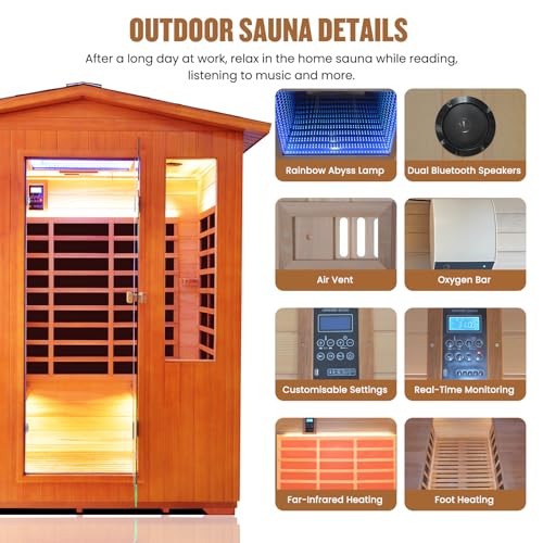 Image of OUTEXER Outdoor 4 Person Sauna Far Infrared Saunas 2600W 240V Dry Spa Room