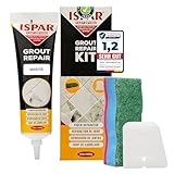 ISPAR Tile Grout Repair Kit – White Grout Filler 14 oz Value Size, Pre-Mixed Grout Repair Paste, Ready to Use Tile Joint Filler for Bathroom & Shower Tile, Spatula & Sponge