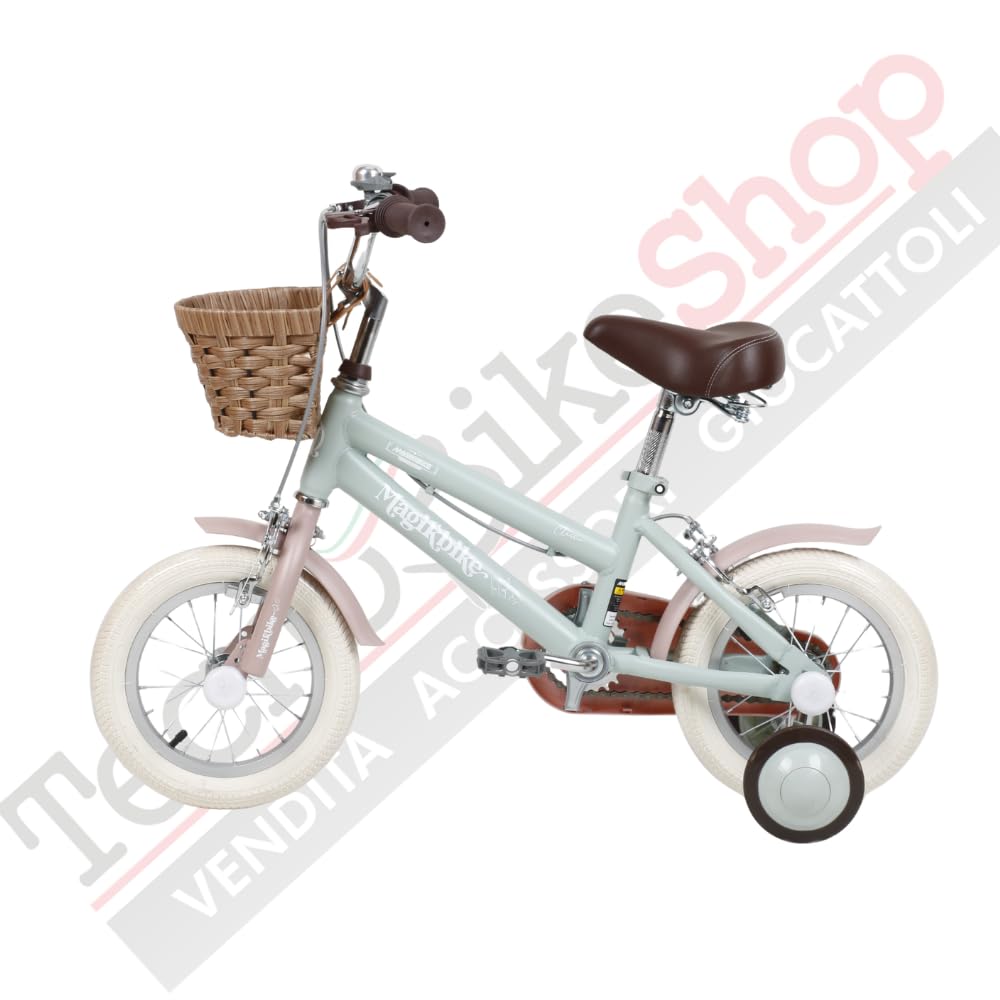 Tecnobike Shop Magik Bike Antonella Vélo pour fille vintage avec panier et roues amovibles, cadre en acier, selle réglable, mouvement à billes