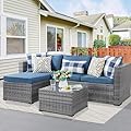 Shintenchi Patio Furniture Sets 3 Pieces Outdoor Sectional Sofa All-Weather PE Rattan Wicker Sofa Small Patio Conversation Couch with Washable Cushion and Glass Table