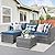 Shintenchi Patio Furniture Sets 3 Pieces Outdoor Sectional Sofa Silver All-Weather Rattan Wicker Sofa Small Patio Conversation Couch with Washable Cushion and Glass Table(Aegean Blue)