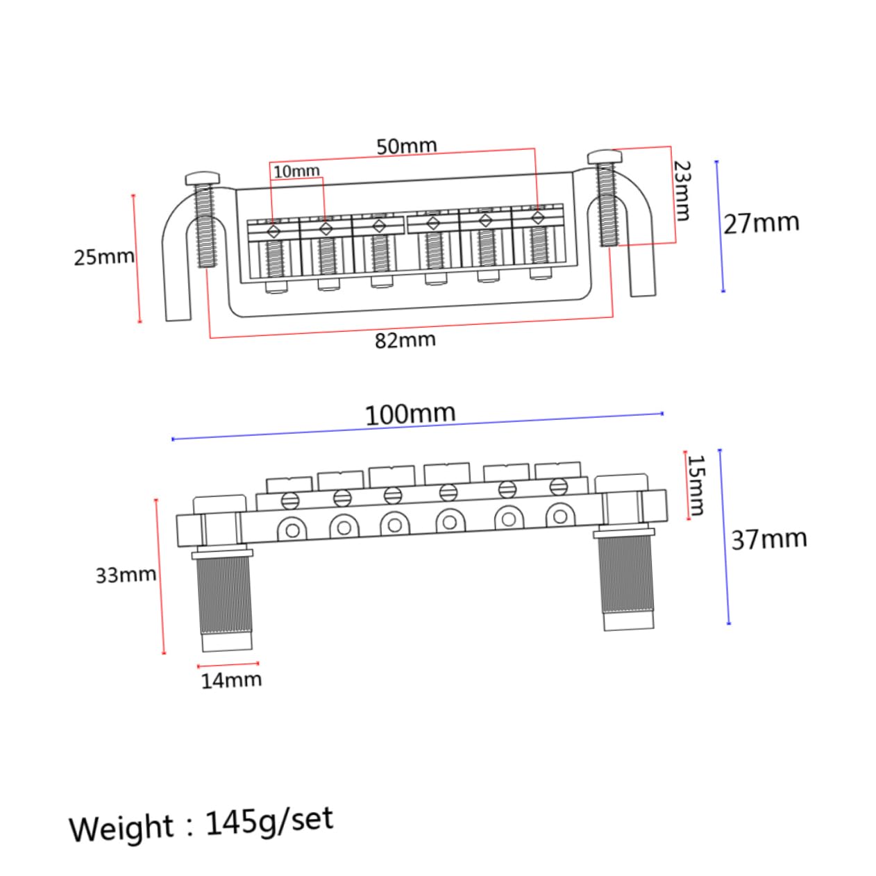 Sosoport Ga107 Roller Saddle Style Electric Guitar Bridge Premium Quality Guitar Tailpiece