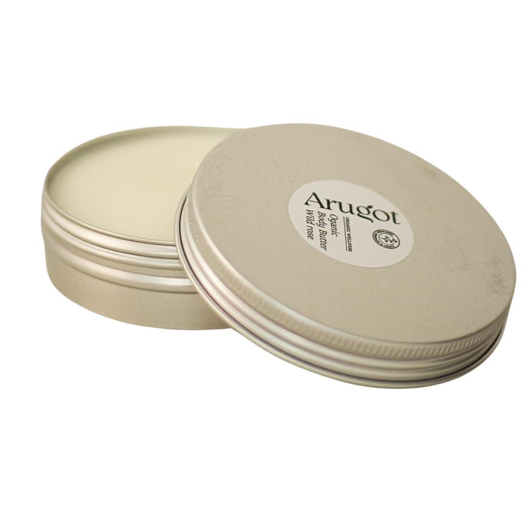 Arugot Organic Wild Rose Natural Nourishing Body Butter, Made in Israel | Moisturizing Cream with Shea Butter for Happy Skin - Paraben Free & Vegan Friendly, 120ml