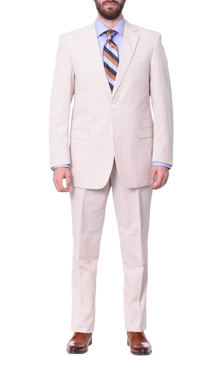 Emigre Men's 100% Cotton Striped Seersucker Suit, Brown, 38 Short / 32 Waist